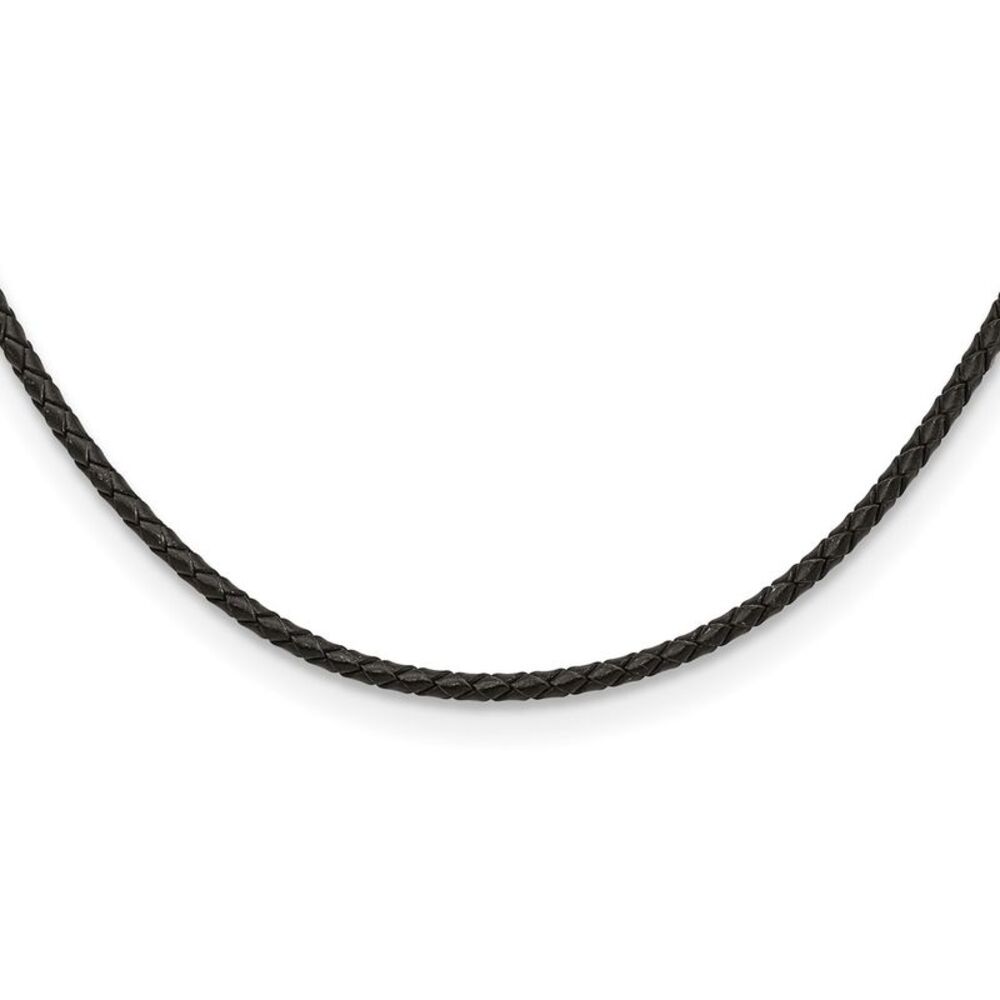 3mm Black Leather Weave Cord & Stainless Steel Clasp Necklace, 18 Inch